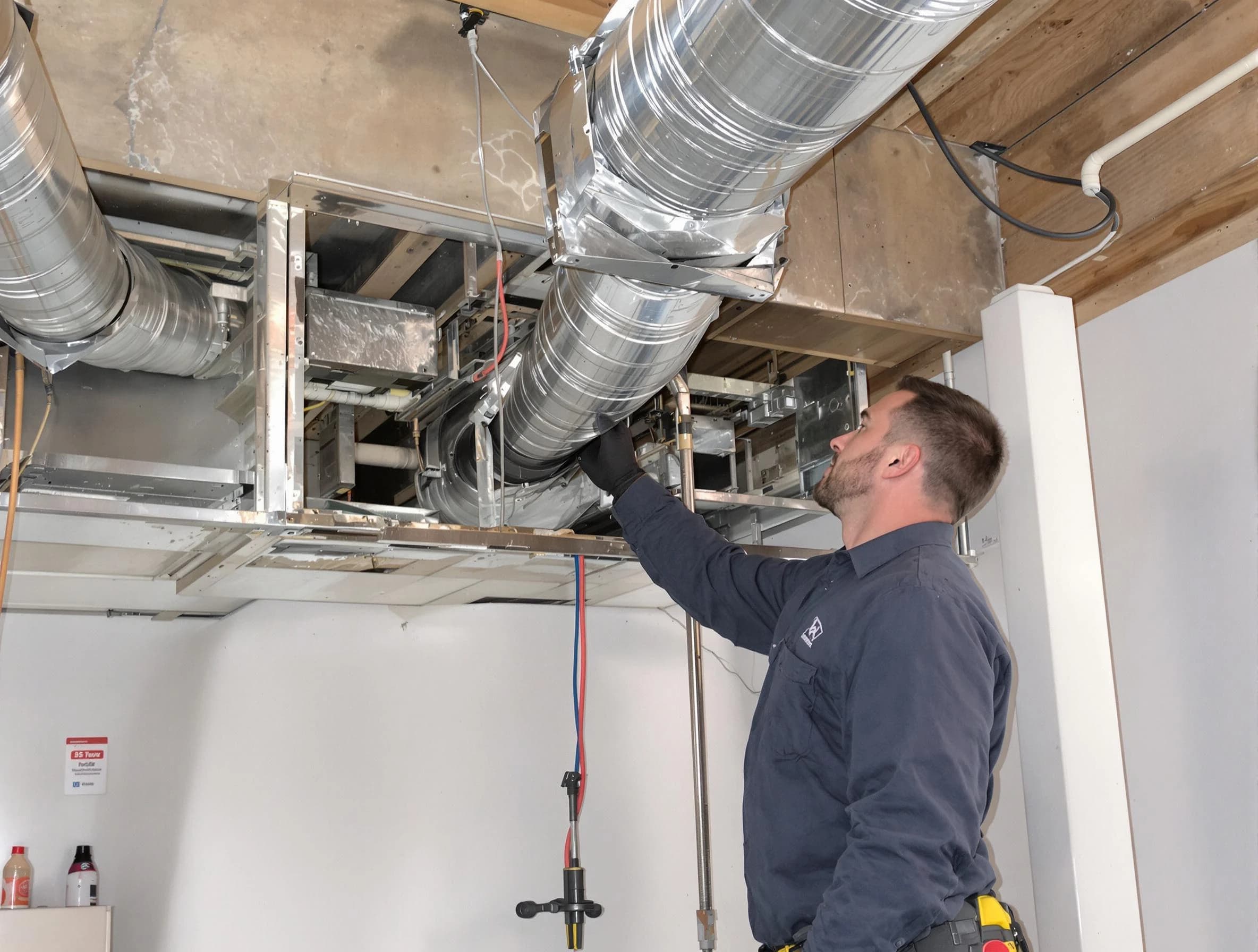 Centerville Air Duct Cleaning technician performing professional air duct repair using specialized tools in Centerville