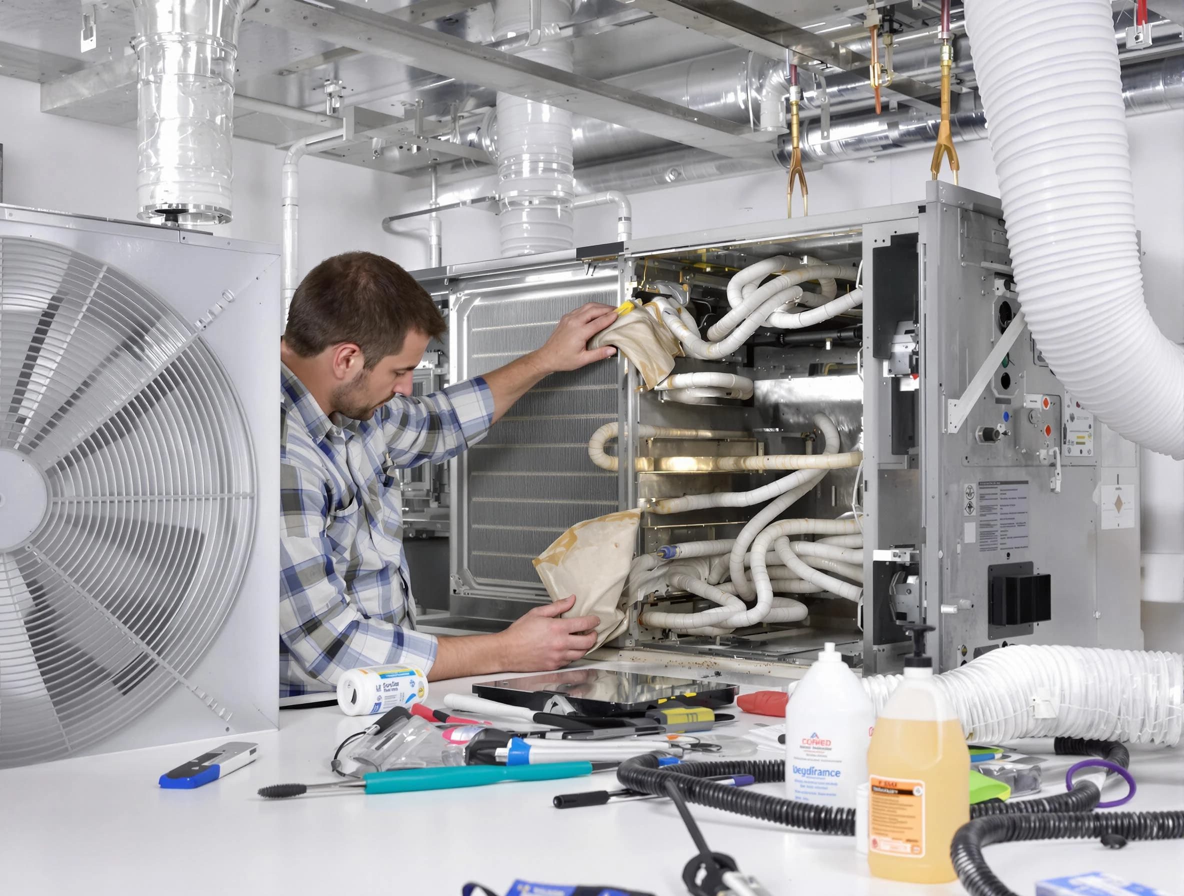 Centerville Air Duct Cleaning specialist performing precision AC coil cleaning in Centerville